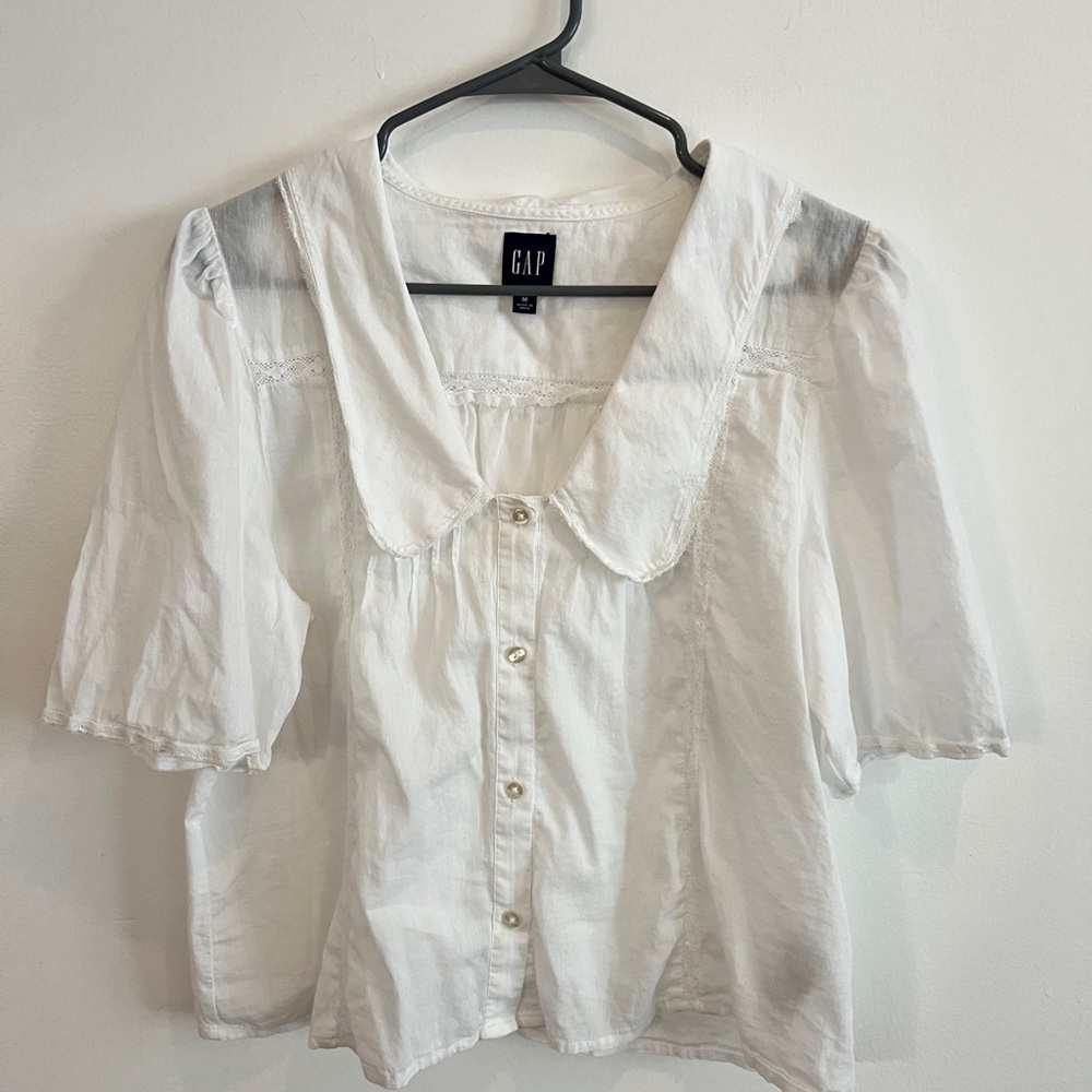 GAP Doen lace trim Cream Button-Up Blouse